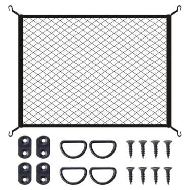 Imagem de JINGKE Rede de carga elástica com ganchos de fixação, anéis D, capa de bagagem para SUV, capa de rede para porta-malas, organizador de malha elástica de 81 x 61 cm, elástico até 160 x 109 cm