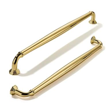 Imagem de khtumeware Pacote com 2 puxadores de armário de latão polido de 305 mm, puxador de armário dourado não laqueado, ferragens de armário sólidas para armários e gavetas, puxadores de cômoda