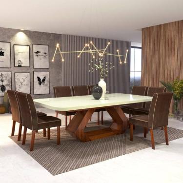 Imagem de Sala de Jantar 220x110 Lottus MDF/Vidro Off 8 Cadeiras Bom Pastor