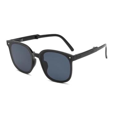 Imagem de Óculos de sol dobráveis ultra leves da moda, estilo masculino, proteção solar e guarda-sol, óculos de sol feminino (preto)