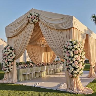 Imagem de PartyVillage 2 painéis 1,5 m x 9,1 m cortinas de teto bege para festas de casamento – 7,5 m de poliéster grosso extra longo sem rugas, decoração de barraca para festa de aniversário, cerimônia de