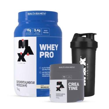 Imagem de Combo Max Titanium Whey Pro 1kg Creatina 100g Coqueteleira, Baunilha