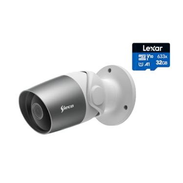 Imagem de Sieco Câmera de Segurança Wi-Fi S34, Full HD 1080p, IP65, Visão Noturna 10m, Áudio Bidirecional, Detecção de Movimento, Cartão Lexar Blue 32GB, Monitoramento Remoto