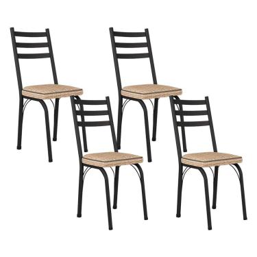 Imagem de Kit Com 04 Cadeiras 141 Preta Corino Rattan Artefamol