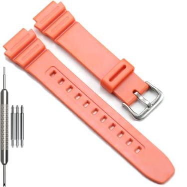 Imagem de Pulseira de borracha masculina série F108WH compatível com Casio A158WA AE1200WH A168WA W800HG MRW200H W218H (pulseira laranja com fivela de aço)