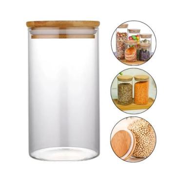 Imagem de Pote Hermético De Vidro Com Tampa De Bambu 900ml Mantimentos - 123