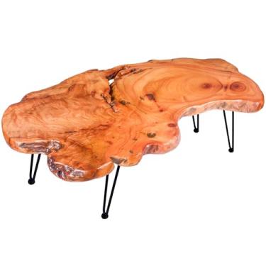 Imagem de Mesa de centro rústica exclusiva com borda viva – Design de borda natural orgânica para sala de estar e escritório em casa, peça central de madeira maciça de montagem fácil com pernas de grampo de