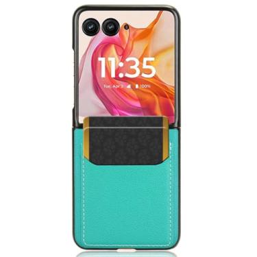 Imagem de HAO RIYLN Capa ultrafina para Moto Razr 60Ultra/60, capa de couro leve de luxo com slots de cartão textura de grão de lichia capa macia, verde, 60 Ultra