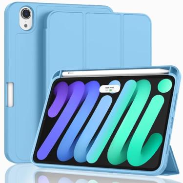 Imagem de ZryXal Capa para iPad mini 7 A17 Pro 2024/iPad Mini 6 2021 8,3 polegadas com suporte para lápis, iPad mini 7ª/6ª geração com parte traseira de TPU macio e hibernar/despertar automaticamente, azul