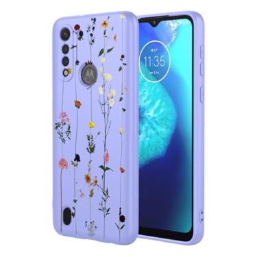 Imagem de KOARWVC Capa de celular para Moto G8 Power Lite, XT2055-2 Capa fofa com estampa de flor, capa protetora fina de TPU macio para celular Motorola Moto G8 Power Lite roxo jardim