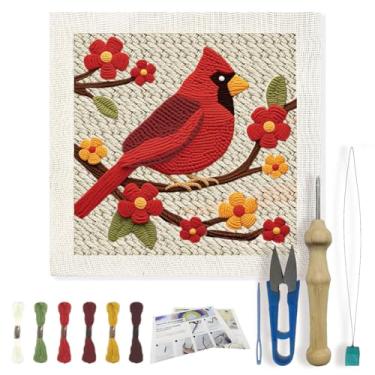 Imagem de FREEBLOSS 23,9 cm x 23,9 cm Kits iniciantes de agulhas de punção de pássaros e flores, faça você mesmo, kit de artesanato emoldurado para iniciantes com ferramentas completas, fios e instruções