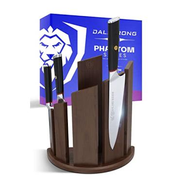 Imagem de DALSTRONG Phantom Series – Carbono japonês – Aço AUS8 – Bainha, Brown Hand-made Walnut Wood Block, Black Pakkawood Handles, Japanese AUS-8 Steel, 6pc Set Plus Block, Holds 12 Total