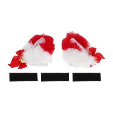 Imagem de Partuto Acessórios para capacete de motocicleta, decoração de orelhas de gato com cores gradientes e sinos, capacetes de esqui, vermelho, branco, 1 conjunto de adesivos de pelúcia