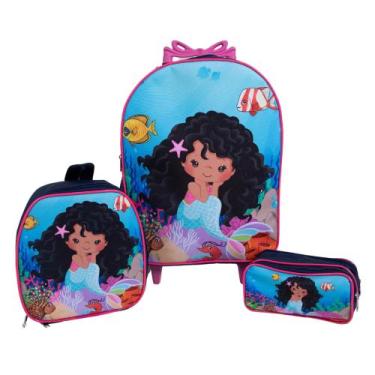 Imagem de Kit mochila escolar com carrinho Pequena Sereia - DB