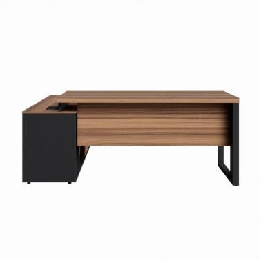 Imagem de Mesa Diretor Office 150/180cm Com Armário Lateral-pé Quadro Nogal/preto