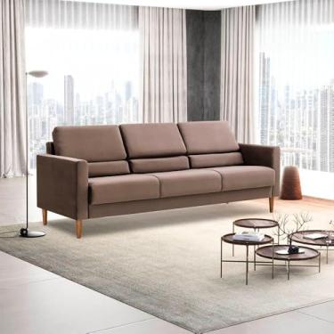 Imagem de Sofá na Caixa 3 Lugares Herval Spirit, em Veludo Molhado Marrom, 202 cm