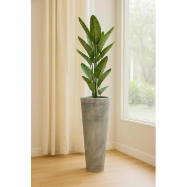 Imagem de Vaso Alto para Plantas Efeito Marmorizado Luxo Decoração Casa e Jardim (Cinza)