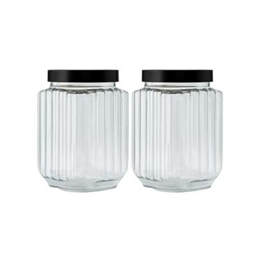 Imagem de Kit 2 Potes Premium Plástico Multiuso Fileto 1,5lt Tampa de Rosca Porta Mantimentos Doce Biscoito (Preto)