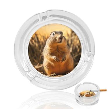Imagem de Cinzeiro de cristal de marmota desenhado à mão, cinzeiro redondo de vidro resistente para fumar cinzeiro portátil decorativo moderno para uso em casa, escritório, interior, exterior, pátio