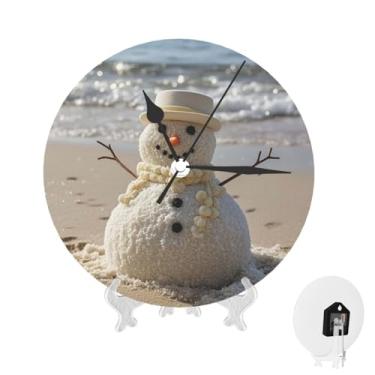 Imagem de GlbnSHeric Relógio de parede silencioso, sem tique-taque, 25 cm, boneco de neve na praia, relógio analógico para banheiro, decorativo, redondo, moderno, decoração de parede, relógio para casa, cozinha