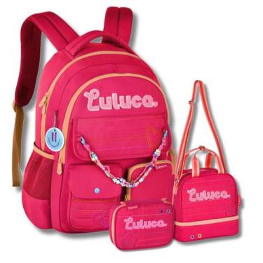 Imagem de Kit Mochila Costas Luluca Meninas Pandinha Lancheira Estojo, Rosa