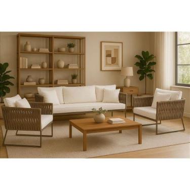 Imagem de Conjunto Sofá Sala Poltronas Alumínio Corda Náutica Móveis Terraço - N