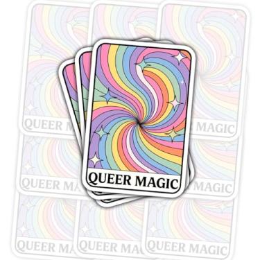 Imagem de 3 adesivos de vinil Queer Magic – Decalques de orgulho LGBTQ+ arco-íris psicodélico de 7,6 cm com brilhos, à prova d'água, pacote de adesivos estéticos para laptop, diário, garrafa de água, presente