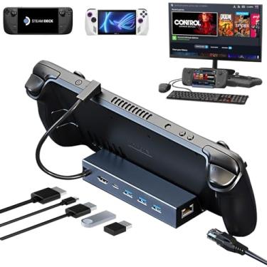 Imagem de Estação de acoplamento 6 em 1 para Steam Deck/ROG Ally/MSI Claw/Legion Go, Steam Deck Dock com HDMI 4K@60Hz, Ethernet de 100 Mbps, USB-A triplo e carga de 100 W compatível com Steam Deck OLED