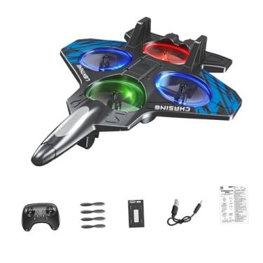 Imagem de YIJU Avião de controle remoto de espuma para crianças e adultos, flip 360°, anti-queda, à prova d'água, 6 canais, EVA, jato de com luz, Bateria única Azul