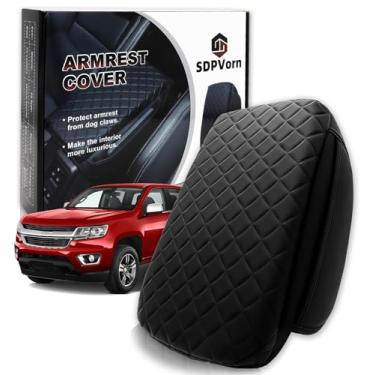 Imagem de SDPVorn Capa de apoio de braço para Chevy Colorado/GMC Canyon 2015-2022 almofada de console central com bolsos de armazenamento organizador, protetor de tampa de descanso de braço de couro sintético