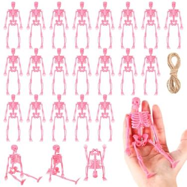 Imagem de Jetec Decoração de Halloween Mini Esqueleto Rosa com Corda de Juta 15 cm Pequenos Esqueletos Decorações de Esqueleto de Plástico para Acessórios de Artesanato Lembranças de Festa (20 peças)