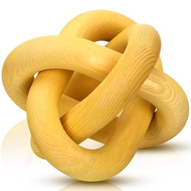 Imagem de Yalikop Decoração de nó de madeira com 3 elos – decoração de mesa de centro esculpida à mão, decoração de elos de corrente boho, prateleira moderna, objetos rústicos para casa, sala de estar, quarto