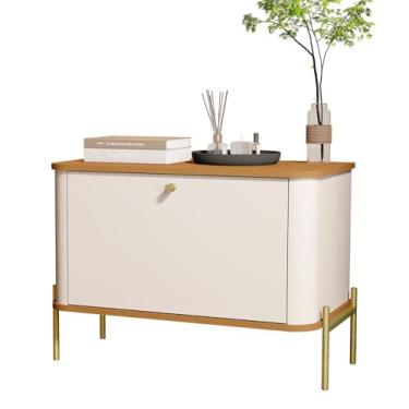 Imagem de Mesa de Cabeceira Tucupí 1 Porta Off White/Nature/Dourado - JB Bechara