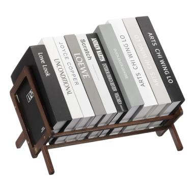 Imagem de YOKIVE Estante inclinada, prateleira de livros pequena de bambu de 400 mm, retrô, organizador de prateleiras, suporte de revistas para livros de receitas de escritório em casa, CDs, marrom