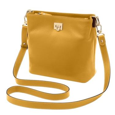 Imagem de Mariart Juá Bolsa Feminina Transversal de Couro Bovino Legítimo (Açafrão)
