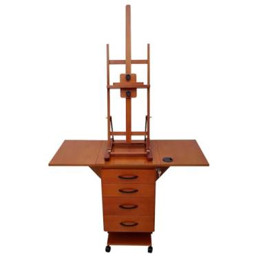 Imagem de Trident - Taboret para pintura (MOD. TAB-2) | Móvel versátil com rodízios, gavetas com chave e porta-revistas | Ideal para organizar tintas e acessórios em óleo, água ou pastel