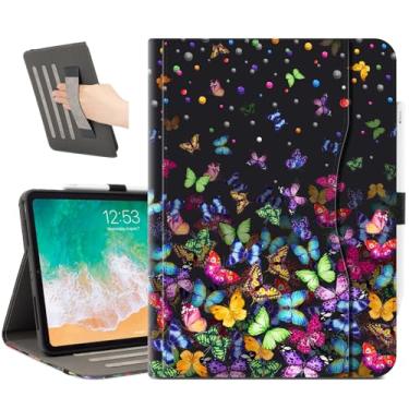 Imagem de Lalumix Capa preta para iPad Air de 13 polegadas, capa para iPad Air M3/M2 de 13 polegadas, suporte para lápis, alça de mão, bolso/listras antiderrapantes, despertar/hibernar automaticamente