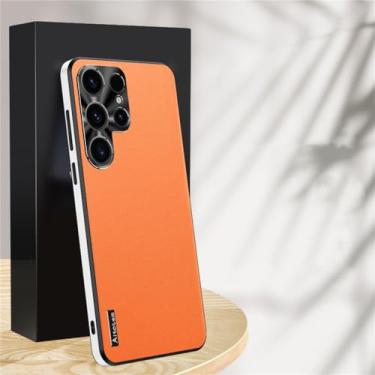 Imagem de Para Samsung S24 Ultra Case Capa de telefone de couro liso fosco para S21 S22 S23 S24 com moldura protetora de lente Capa de borda TPU, laranja, para S24 Plus