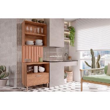 Imagem de Cozinha Completa Bella 3 Peças s/ Portas (1Aéreo+1Balcão+1Painel Ripado) 80cm Freijo - MGM