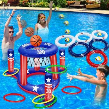 Imagem de Conjunto de brinquedos de piscina TURNMEON American Flag, basquete inf