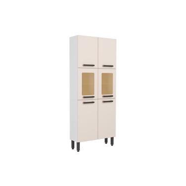 Imagem de Paneleiro de Cozinha Origens 7039 c/ 6 Portas (2 c/ Vidro) 80cm Branco/Areia - Bertolini