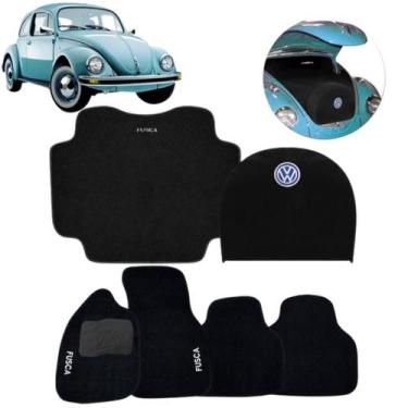 Imagem de Kit Tapete Fusca 1970 a 1995 Porta Mala + Capa de Estepe 6pçs Preto - 