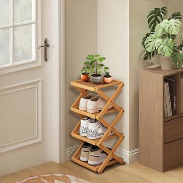 Imagem de YYW Sapateira, prateleira dobrável de bambu, organizador independente de armazenamento de sapatos para entrada, quarto, armário, corredor, (original, 4 camadas 25)