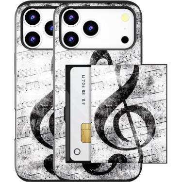 Imagem de MUQR Capa para celular 17 Pro compatível com suporte de cartão fofo - Capa tipo carteira robusta com design Kawaii, proteção contra quedas de grau militar para mulheres (nota musical preta musical)