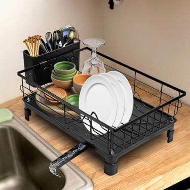 Imagem de SUGOOE Escorredor de louça, escorredor de louça, escorredores de pratos de cozinha com design de drenagem e economia de espaço para balcão de cozinha, 28 cm L x 38 cm C, preto
