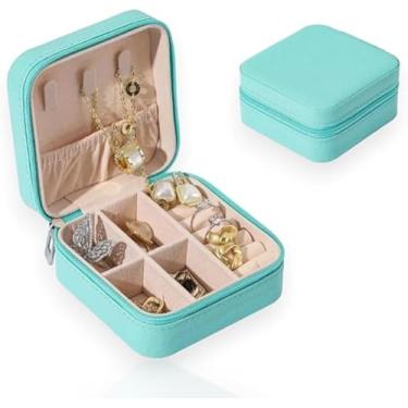 Imagem de Porta-Joias Portátil – Organizador Compacto, Estojo de Viagem, Ganchos p/Colares, Divisórias Ajustáveis, Porta-Anéis e Brincos, Fecho com Ziper, Ideal para Gaveta, Mala ou Bolsa (Azul)