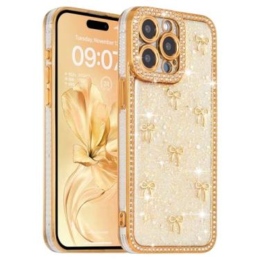 Imagem de FABSPARK Capa para iPhone 11, laço de fita dourada 3D, brilhante, brilhante, brilhante, brilhante, brilhante, estética, transparente, macia para iPhone 11 - laço dourado/dourado