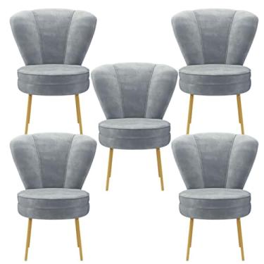 Imagem de Conjunto 5 Cadeiras para Mesa de Jantar Tecido Veludo Resistente Pés de Ferro MOBLAN decor (Cinza)