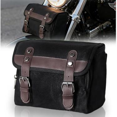Imagem de WUMOTIX Bolsa de ferramentas de motocicleta vintage para guidão para bicicletas, bolsa de garfo de lona Sissy Bar, bolsa de ferramentas de grande capacidade, bolsa de armazenamento à prova d'água para