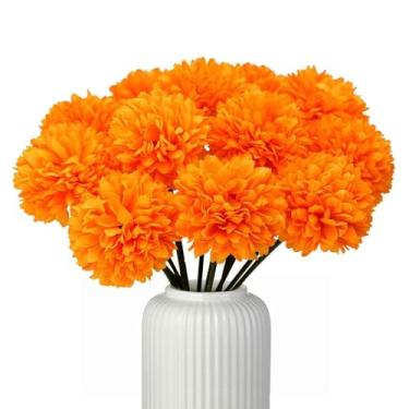 Imagem de Yssreey 16 peças flores artificiais crisântemos bolas flores falsas mães primavera outono flores para casa, escritório, café, festa e decoração de casamento (laranja)